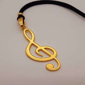 Long treble clef necklace, gifts for music lovers, gift for musicians, unisex music gift, gold musical pendant, boho.