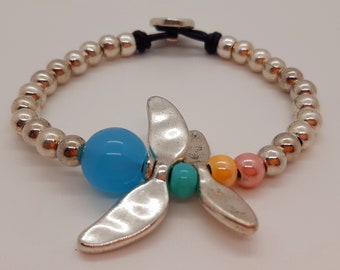 Polsino Aperto In Rame Placcato Argento COPPER REFLECTIONS Con Design Libellula, Fatto A Mano, Gioiello Artigianale