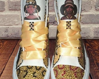 Custom - Request Your Favorite Team - Bling High Top Canvas Sneakers