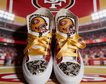 Custom San Francisco 49ers Bling High Top Canvas Sneakers
