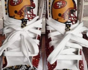 Custom San Francisco 49ers Bling High Top Canvas Sneakers