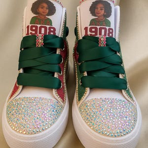 Custom AKA Sorority inspired Rhinestone Bling High Top Canvas Sneakers