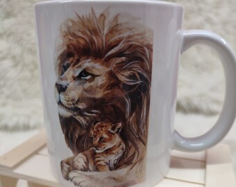 Dad Strongest Dad Coffee Mug Personalized Lion Family Tiger Family Mug