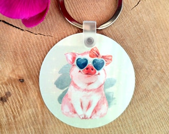 Keychain, round, pig, cool sow, customizable, 2 variants