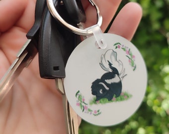 Keychain, round, skunk, i am so stinking cute, 2 variants