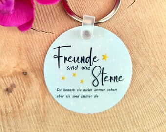 Keychain, round, friends are like stars, saying, customizable