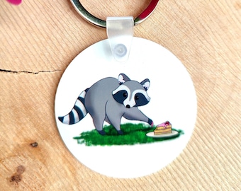 Keychain, round, raccoon, raccoon, pendant with saying