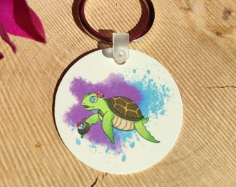 Keychain, round, turtle, chill toad, saying, customizable
