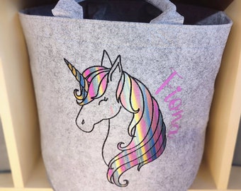 Felt basket, toy basket, unicorn, personalized toy garage