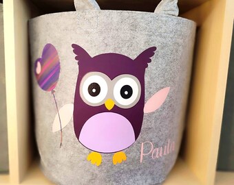 Felt basket, toy basket, owl, personalized toy garage