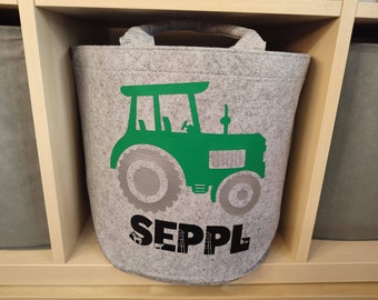 Felt basket, toy basket, bulldog, tractor, personalized toy garage