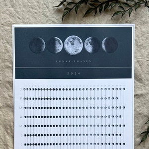 Moon Calendar 2024, 2024 Lunar Phases, Lunar Calendar, Minimal Lunar Calendar, Witchy Art, Moon Phases, Moon Artwork, Moon Phases 2024, Astrology, Moon Phase Calendar, Lunar Cycles 2024, Moon Poster, Moon Poster 2024