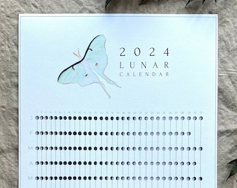 2024 LUNAR CALENDAR, MOON Calendar, Moon Poster print, Lunar Phase Calendar, Moon Phase Wall Art, Witchy Gifts, Made in Maine