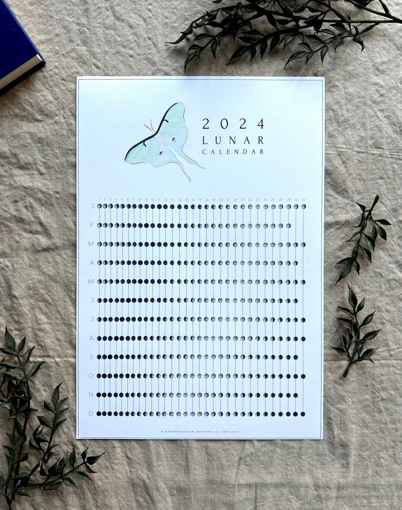 Moon Calendar 2024, 2024 Lunar Phases, Lunar Calendar, Minimal Lunar Calendar, Witchy Art, Moon Phases, Moon Artwork, Moon Phases 2024, Astrology, Moon Phase Calendar, Lunar Cycles 2024, Moon Poster, Moon Poster 2024