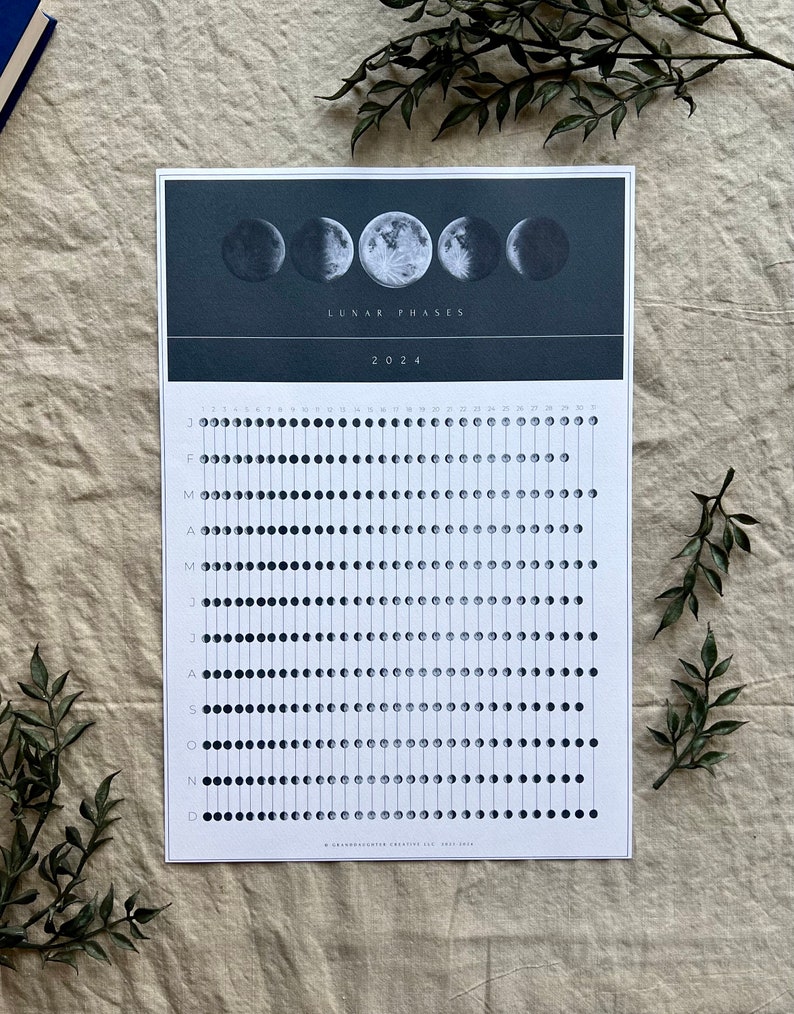 Moon Calendar 2024, 2024 Lunar Phases, Lunar Calendar, Minimal Lunar Calendar, Witchy Art, Moon Phases, Moon Artwork, Moon Phases 2024, Astrology, Moon Phase Calendar, Lunar Cycles 2024, Moon Poster, Moon Poster 2024