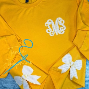 Monogram Sweatshirt: Applique Side Bows, Personalized Sweater