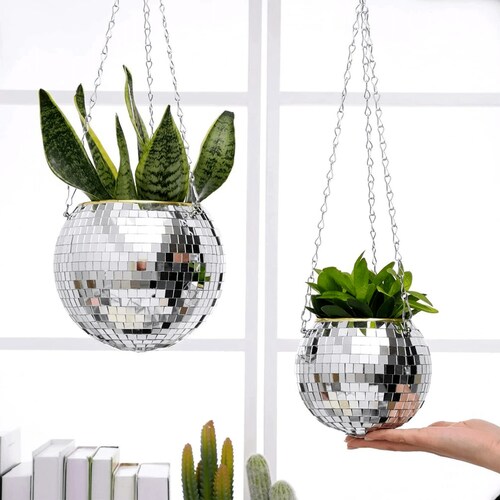 Hanging Disco Ball Planter Mirror Ball Plant Pot Retro Round Etsy UK