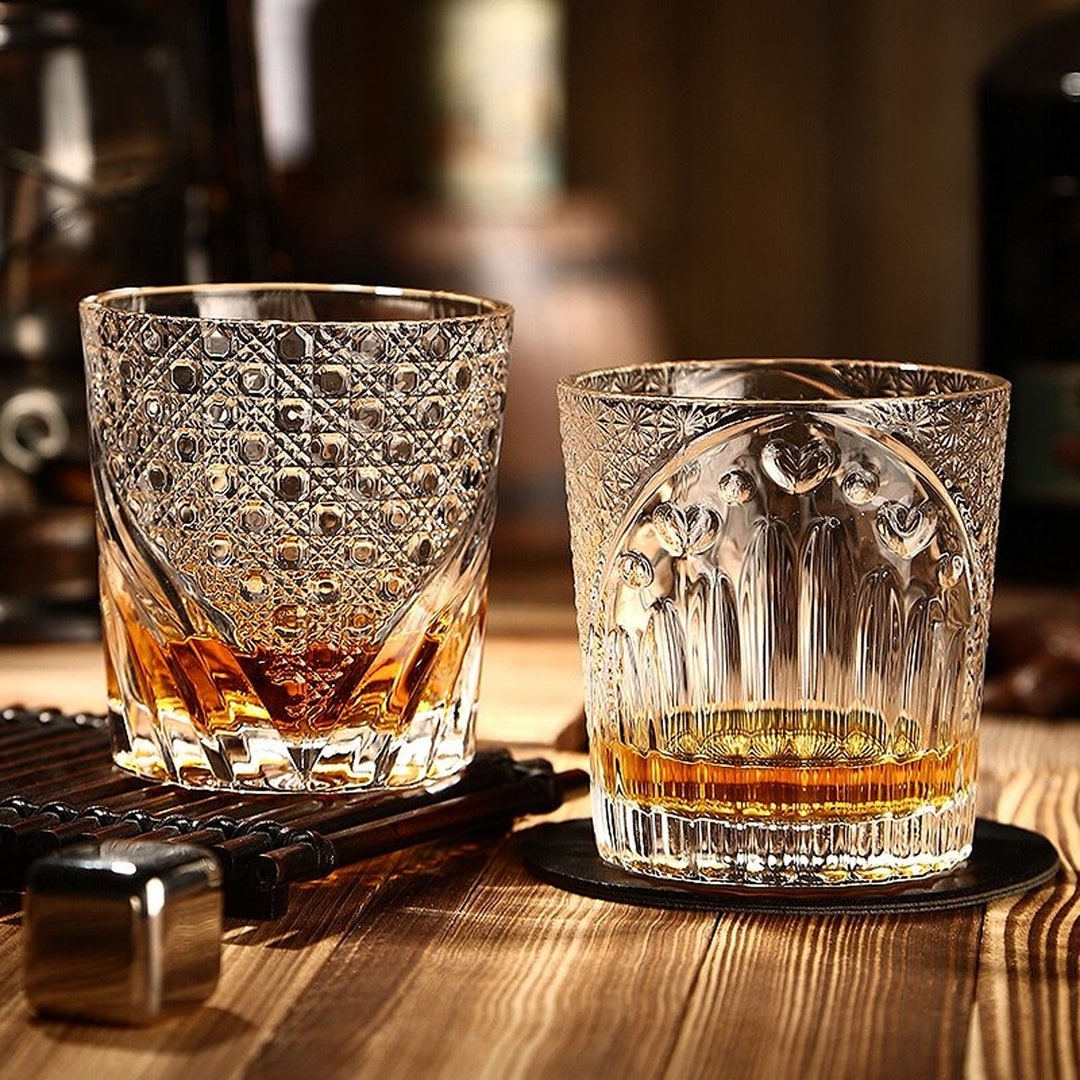 Set of 2 Heavy Whisky Glasses Vintage Style Whisky Glasses Etsy