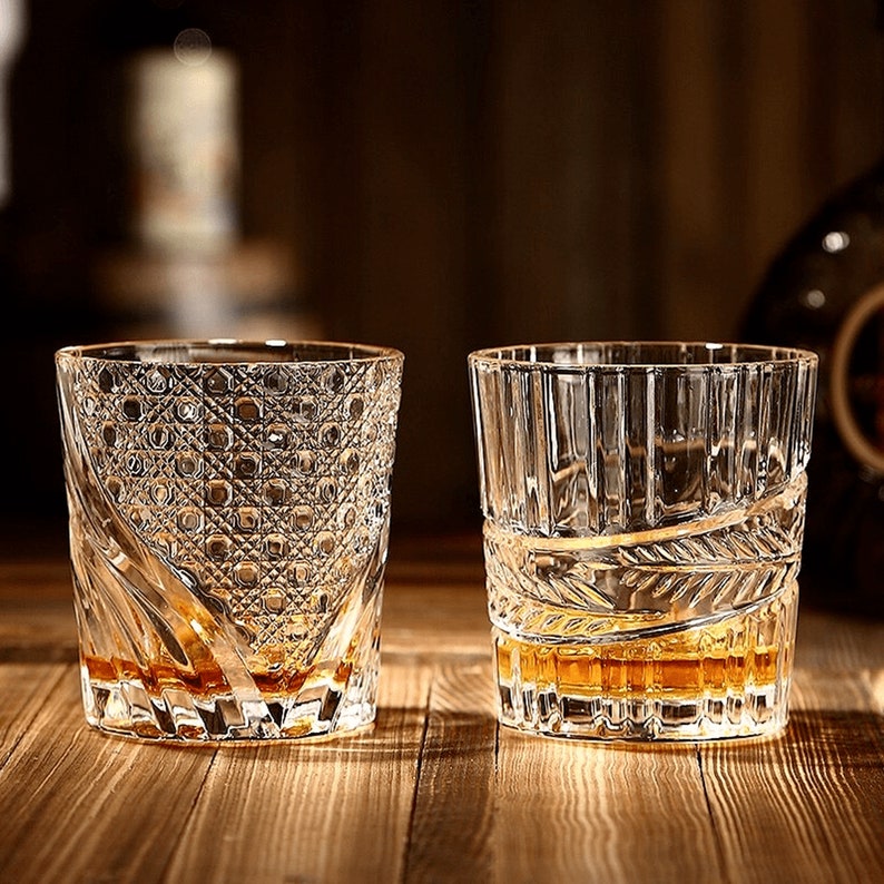 Set of 2 Heavy Whisky Glasses Vintage Style Whisky Glasses Etsy