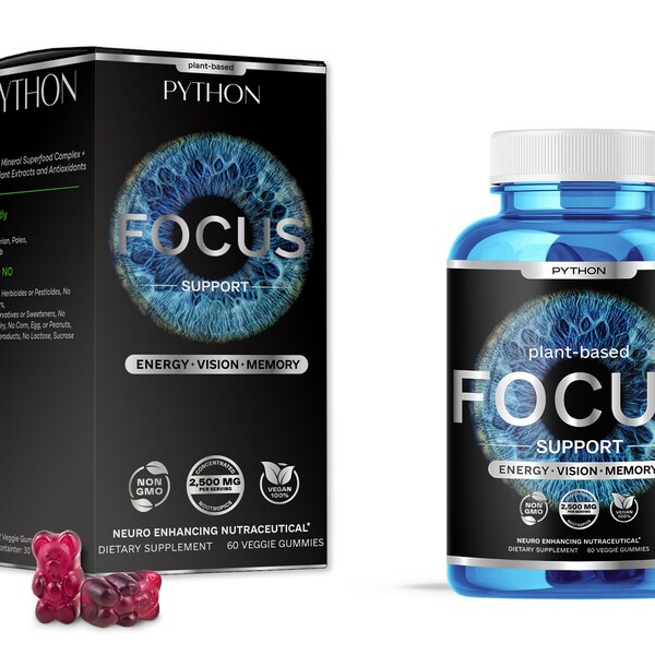 PYTHON FOCUS Chews for Better Brain Health Memory and Concentration - Brain Booster Gummies for Adults with Bacopa, Lions Mane & Vitamins
