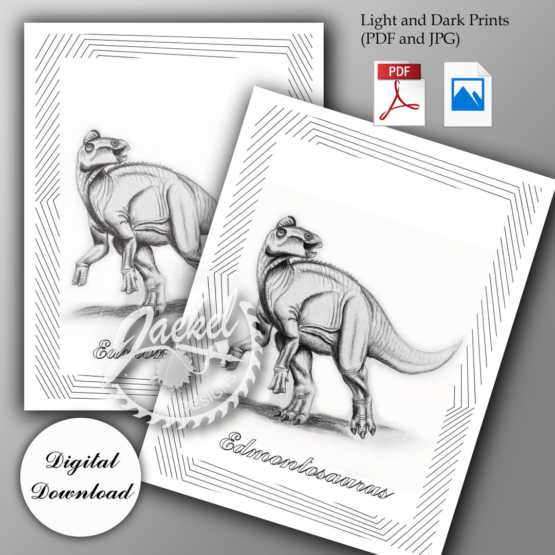 Printable Dinosaur Adult Coloring Page edmontosaurus Hand Drawn ...