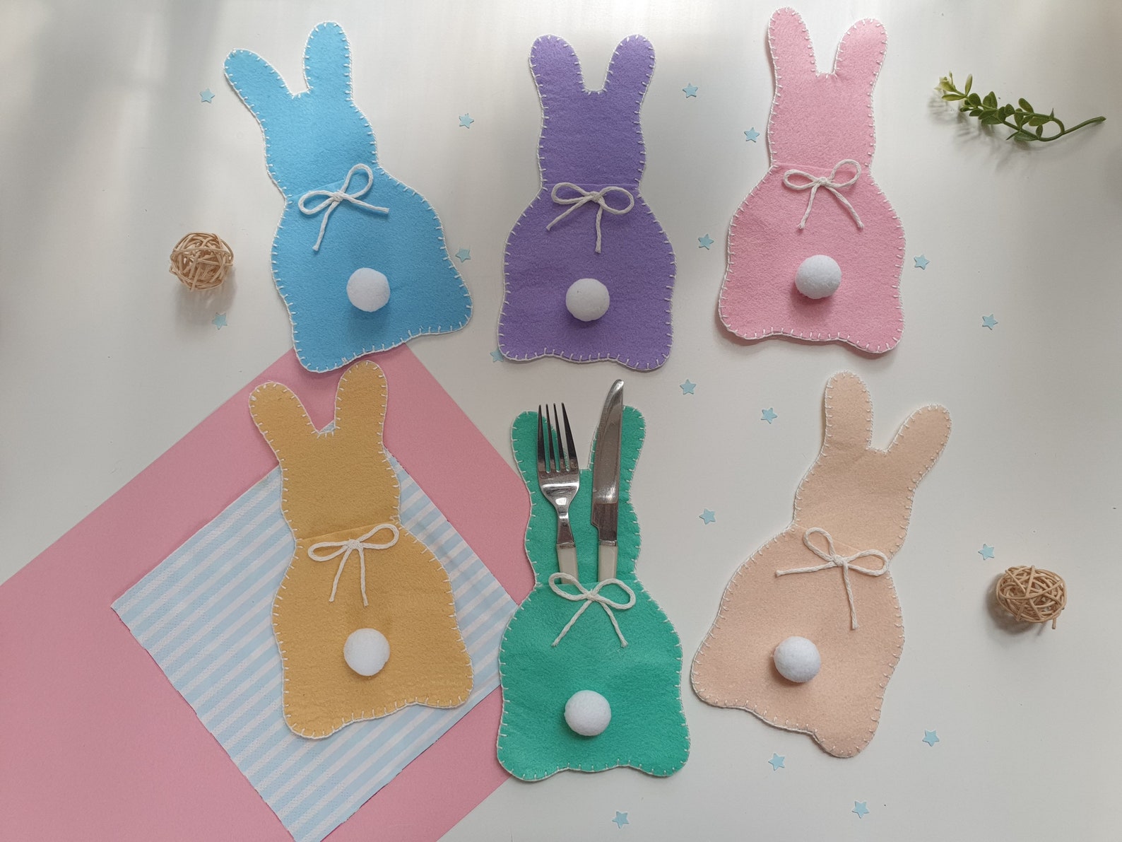 Easter Bunny Cutlery Holder Table Decor Spring Felt Utensil Etsy