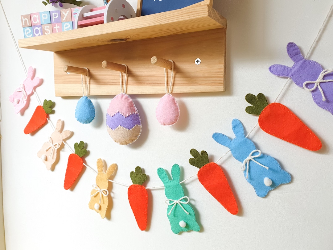 Easter Bunny and Carrot Felt Garland Fireplace Mantel Decoration ...