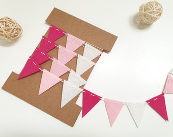 Baby Pink Mini Garland Baby Shower Decor, Felt Banner Princess Birthday Party Favor, Girl Room Wall Hanging Bunting, Nursery Decoration