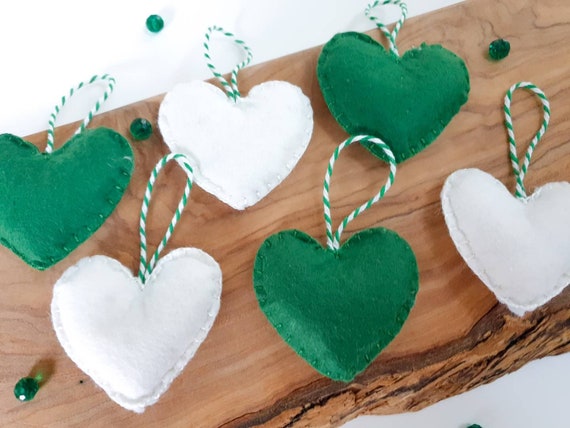 Felt Heart Ornament Hanging Tree Decor, St Patricks Day Gift, Stuffed & Puffy Wall Decoration