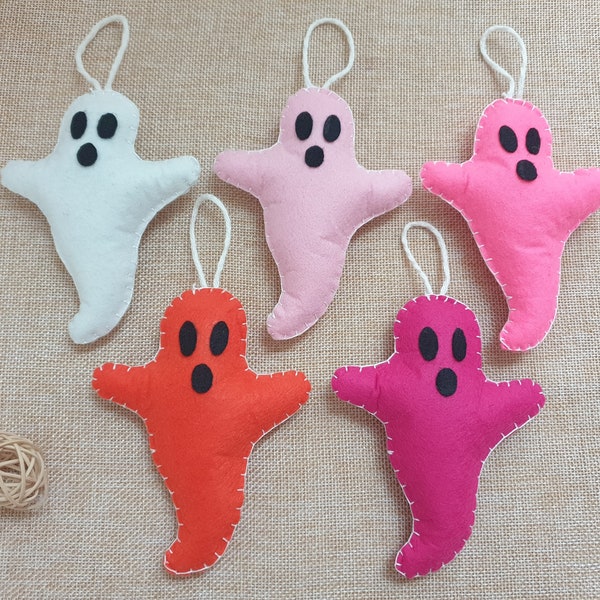 Pink Orange White Ghost Felt Ornament, Halloween Baby Shower and Birthday Party Decor, Stuffed Hanging Tree & Wall Decor