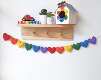 Rainbow Heart Felt Garland, Pride Wall Hanging Home Decor, Stuffed Bunting