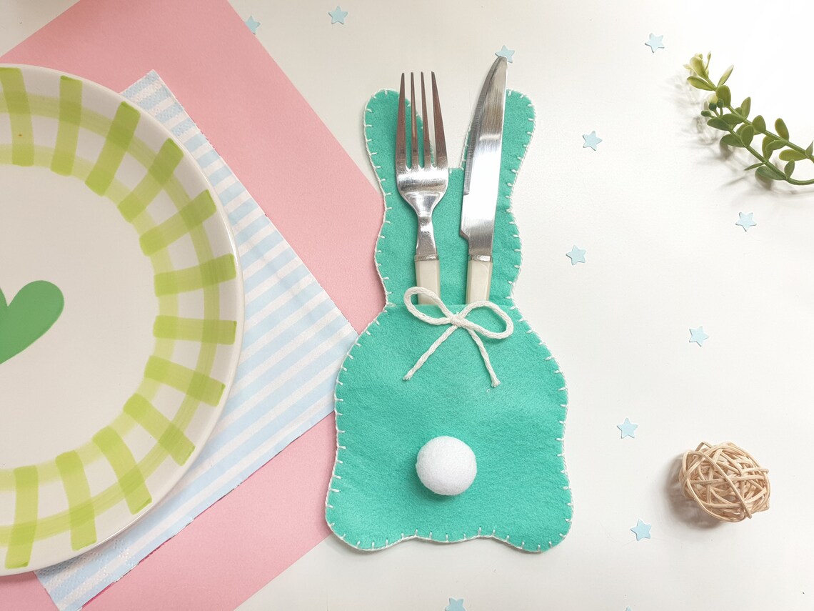 Easter Bunny Cutlery Holder Table Decor Spring Felt Utensil Etsy
