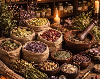 Apothecary and witchcraft herbs-salts-resins