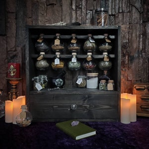 Antique Style Apothecary Cabinet Small with 10 8oz Glass Jars