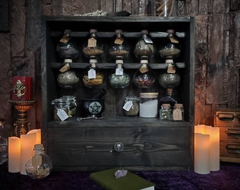 Antique Style Apothecary Cabinet Small with 10 8oz Glass Jars