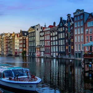 Amsterdam&#39;s Serene Waterways: Boats and Canal - Landscape Photography Dutch Photography - Fine Art - Gift - Triptych