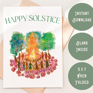 Tarjeta imprimible del solsticio de verano / 5 x 7 in / Interior en blanco / Sobre imprimible BONUS / Tarjeta del solsticio de verano / Tarjeta Litha