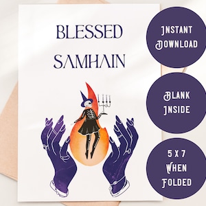 Blessed Samhain Printable Card, 5 x 7 in, BONUS Printable Envelope, Samhain Gift, Wiccan Card, Pagan Card, Samhain Altar Card, Witchy Card