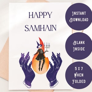Happy Samhain Printable Card, 5 x 7 in, BONUS Printable Envelope, Samhain Gift, Wiccan Card, Pagan Card, Samhain Altar Card, Halloween Card