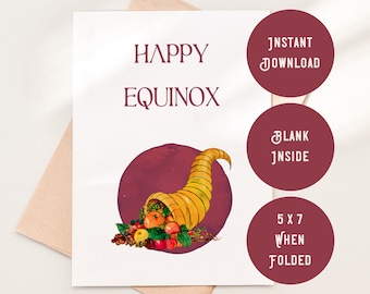 Autumn Equinox Card: Watercolor Cornucopia, Mabon Altar Decor (Printable PDF)