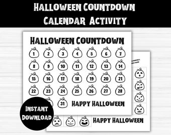 Calendario imprimible de cuenta regresiva de Halloween: Actividad de octubre para niños (descarga digital)