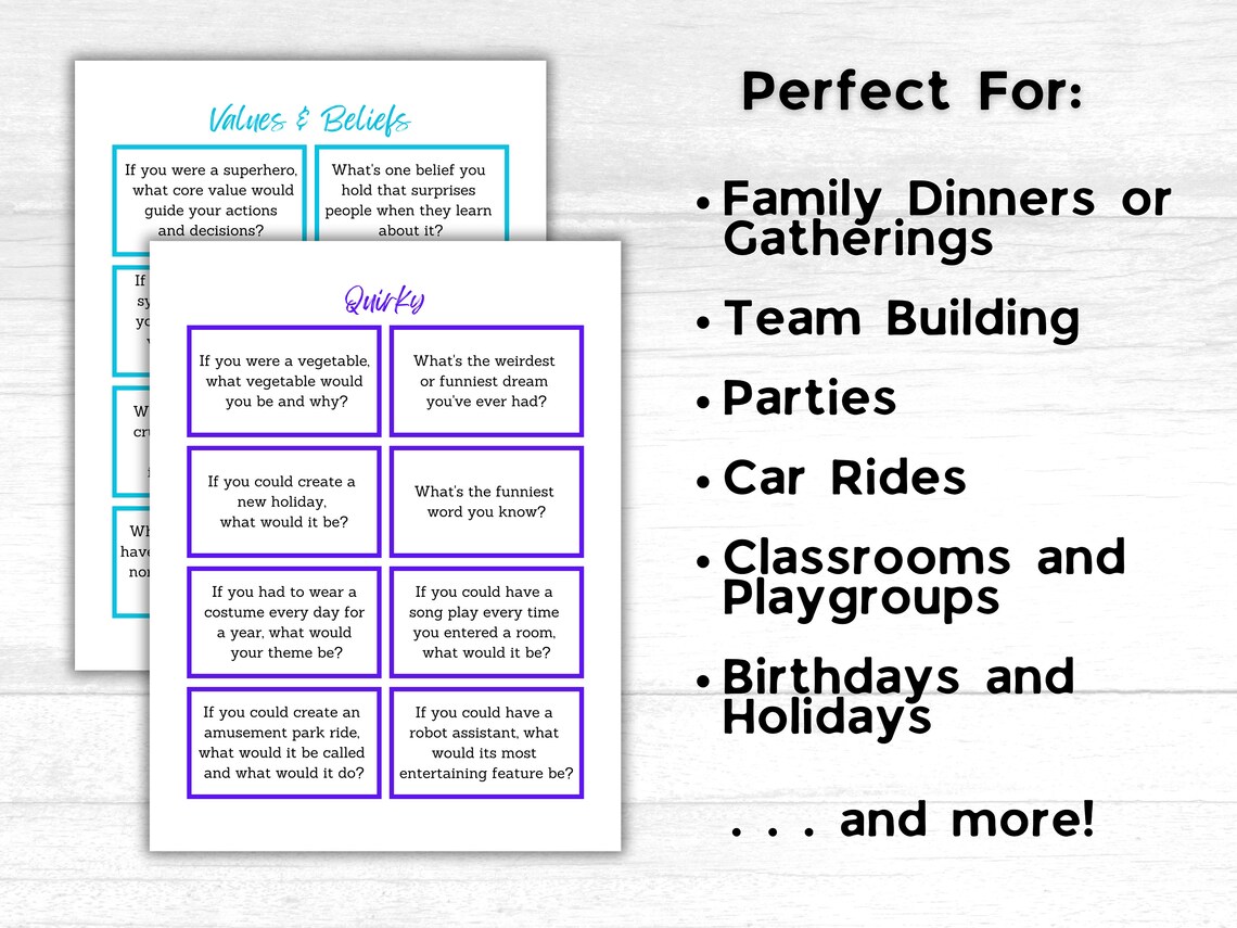 250 Conversation Starters, Printable Conversation Cards, Icebreaker