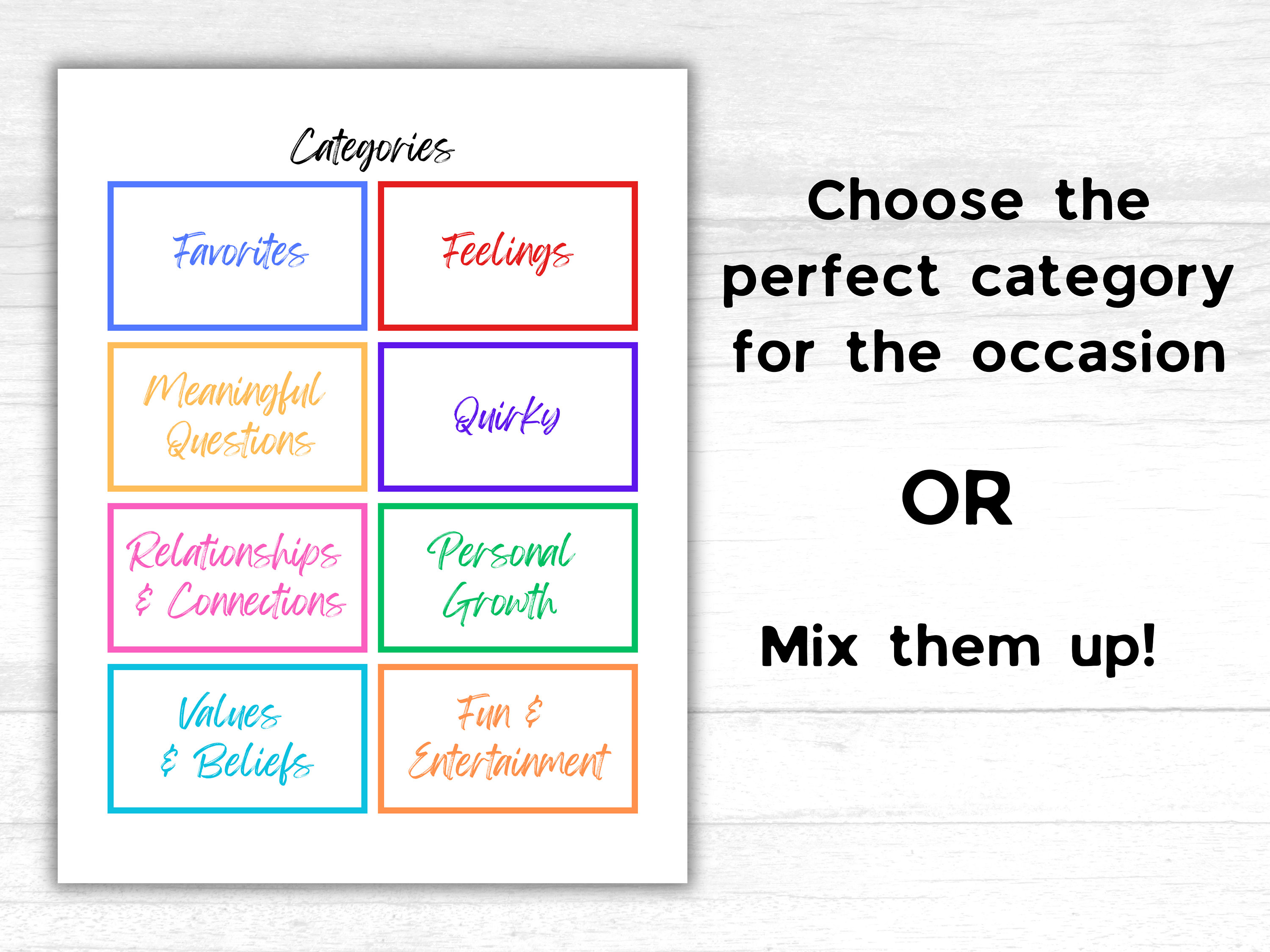 250 Conversation Starters, Printable Conversation Cards, Icebreaker