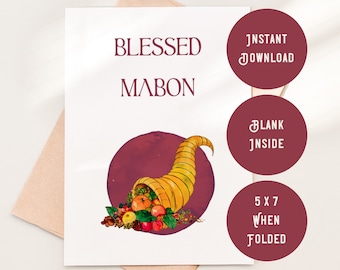 Mabon Autumn Equinox Card: Watercolor Cornucopia (Digital Download)