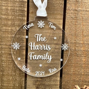 Personalized Family Name Acrylic Snowflake Christmas Ornament Custom Year