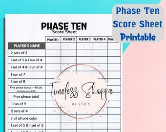 Phase Ten Score Sheet, Printable Scorecard (PDF Download)