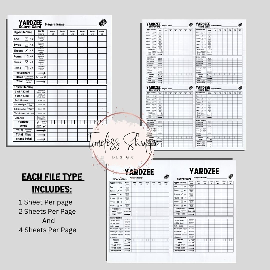Yardzee Printable, Yardzee Game, Game Template, Printable Pdf Png, Svg ...