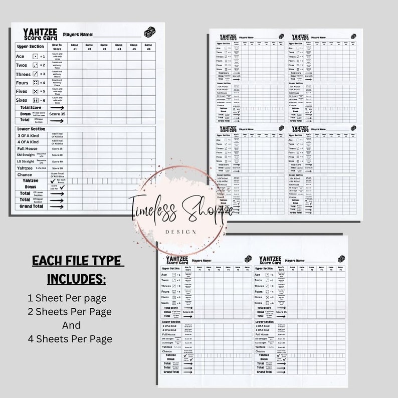Printable Yahtzee Pad