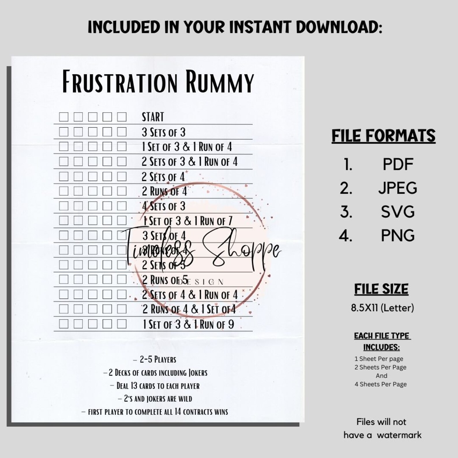 Indian Point Rummy Sheets.pdf Frustration Rummy Score Sheet (printable PDF) - Etsy