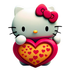Kitty 3D Heart, Valentines Day, Love, PNG, Sublimation, T Shirt Print, AI File, Transparent Background